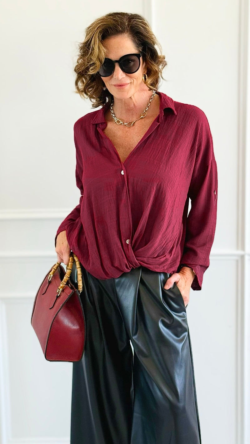 Twist Of Elegance Italian Button Top-110 Long Sleeve Tops-MAY MODA-Coastal Bloom Boutique, find the trendiest versions of the popular styles and looks Located in Indialantic, FL