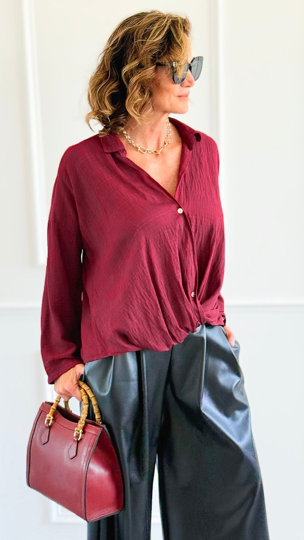 Twist Of Elegance Italian Button Top-110 Long Sleeve Tops-MAY MODA-Coastal Bloom Boutique, find the trendiest versions of the popular styles and looks Located in Indialantic, FL