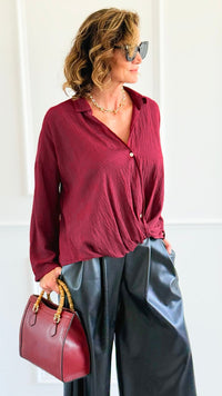 Twist Of Elegance Italian Button Top-110 Long Sleeve Tops-MAY MODA-Coastal Bloom Boutique, find the trendiest versions of the popular styles and looks Located in Indialantic, FL