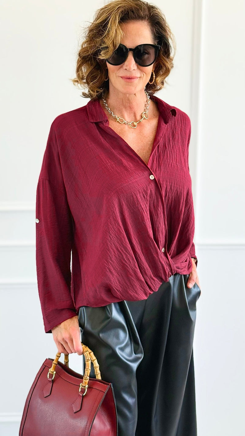Twist Of Elegance Italian Button Top-110 Long Sleeve Tops-MAY MODA-Coastal Bloom Boutique, find the trendiest versions of the popular styles and looks Located in Indialantic, FL