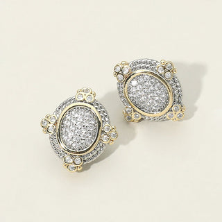 Two Tone Oval Pave Stud Earrings