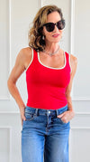 Two-Tone U Neckline Seamless Tank - Red/Ivory-100 Sleeveless Tops-YELETE-Coastal Bloom Boutique, find the trendiest versions of the popular styles and looks Located in Indialantic, FL