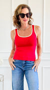 Two-Tone U Neckline Seamless Tank - Red/Ivory-100 Sleeveless Tops-YELETE-Coastal Bloom Boutique, find the trendiest versions of the popular styles and looks Located in Indialantic, FL