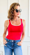 Two-Tone U Neckline Seamless Tank - Red/Ivory-100 Sleeveless Tops-YELETE-Coastal Bloom Boutique, find the trendiest versions of the popular styles and looks Located in Indialantic, FL