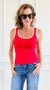 Two-Tone U Neckline Seamless Tank - Red/Ivory-100 Sleeveless Tops-YELETE-Coastal Bloom Boutique, find the trendiest versions of the popular styles and looks Located in Indialantic, FL