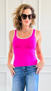 Two-Tone U Neckline Seamless Tank - Rose Violet/Ivory-100 Sleeveless Tops-YELETE-Coastal Bloom Boutique, find the trendiest versions of the popular styles and looks Located in Indialantic, FL
