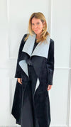 Two-Tone Wrap Belted Coat - Black-160 Jackets-V6-Coastal Bloom Boutique, find the trendiest versions of the popular styles and looks Located in Indialantic, FL