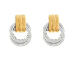 Stainless Steel Double Tone Loop Stud Earrings