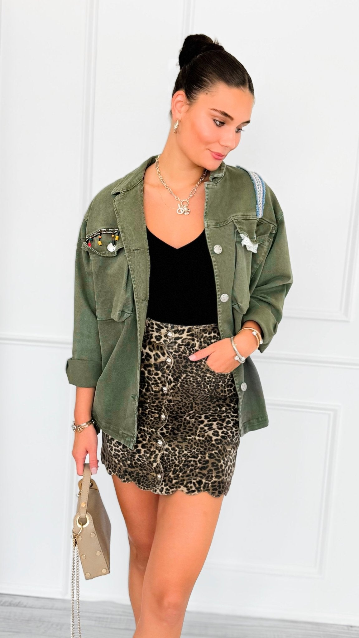 Untamed Charm Button Skirt-170 Bottoms-SO ME-Coastal Bloom Boutique, find the trendiest versions of the popular styles and looks Located in Indialantic, FL