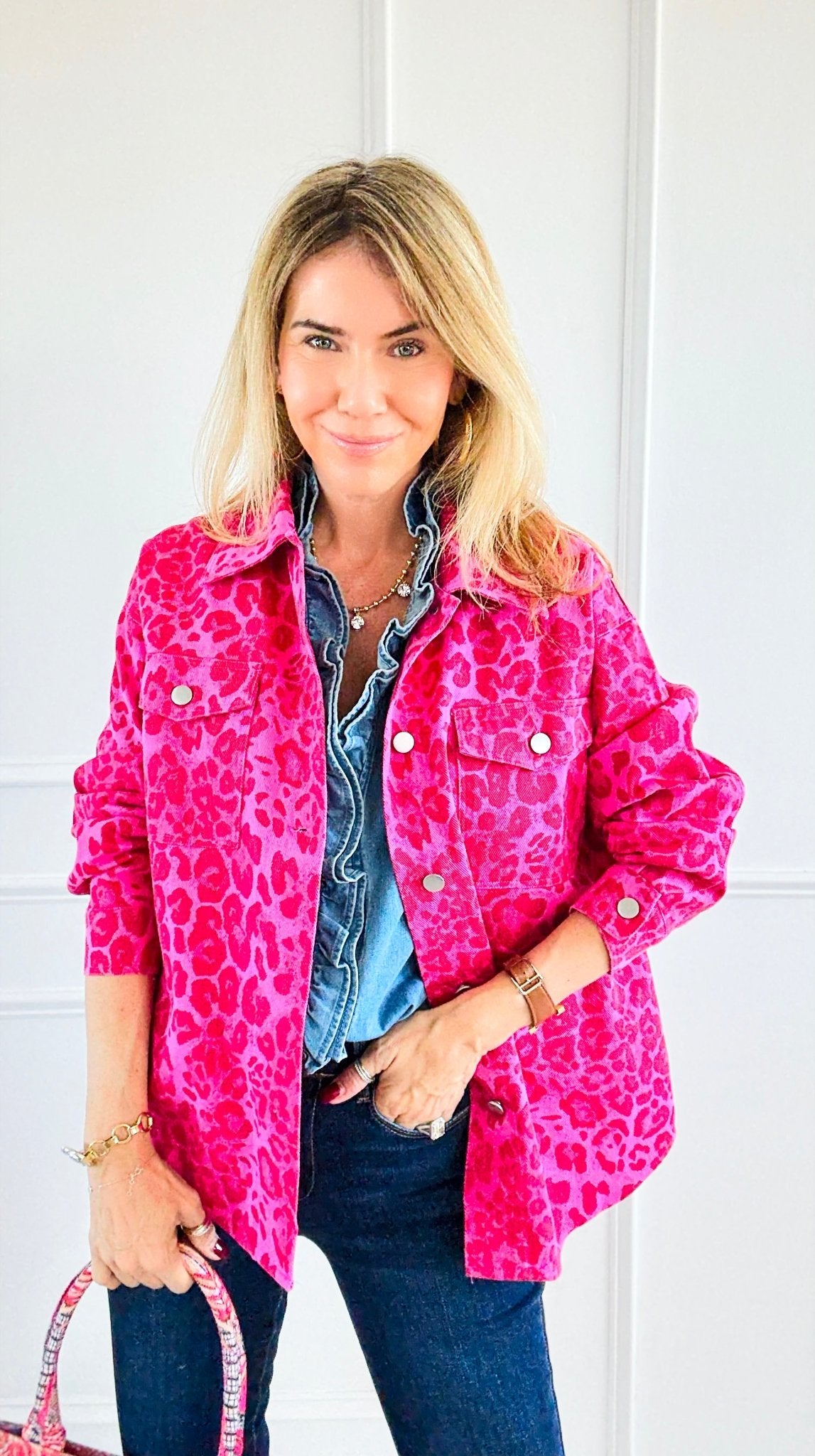 Untamed Mood Pink Leopard Utility Jacket-160 Jackets-DAVI & DANI-Coastal Bloom Boutique, find the trendiest versions of the popular styles and looks Located in Indialantic, FL