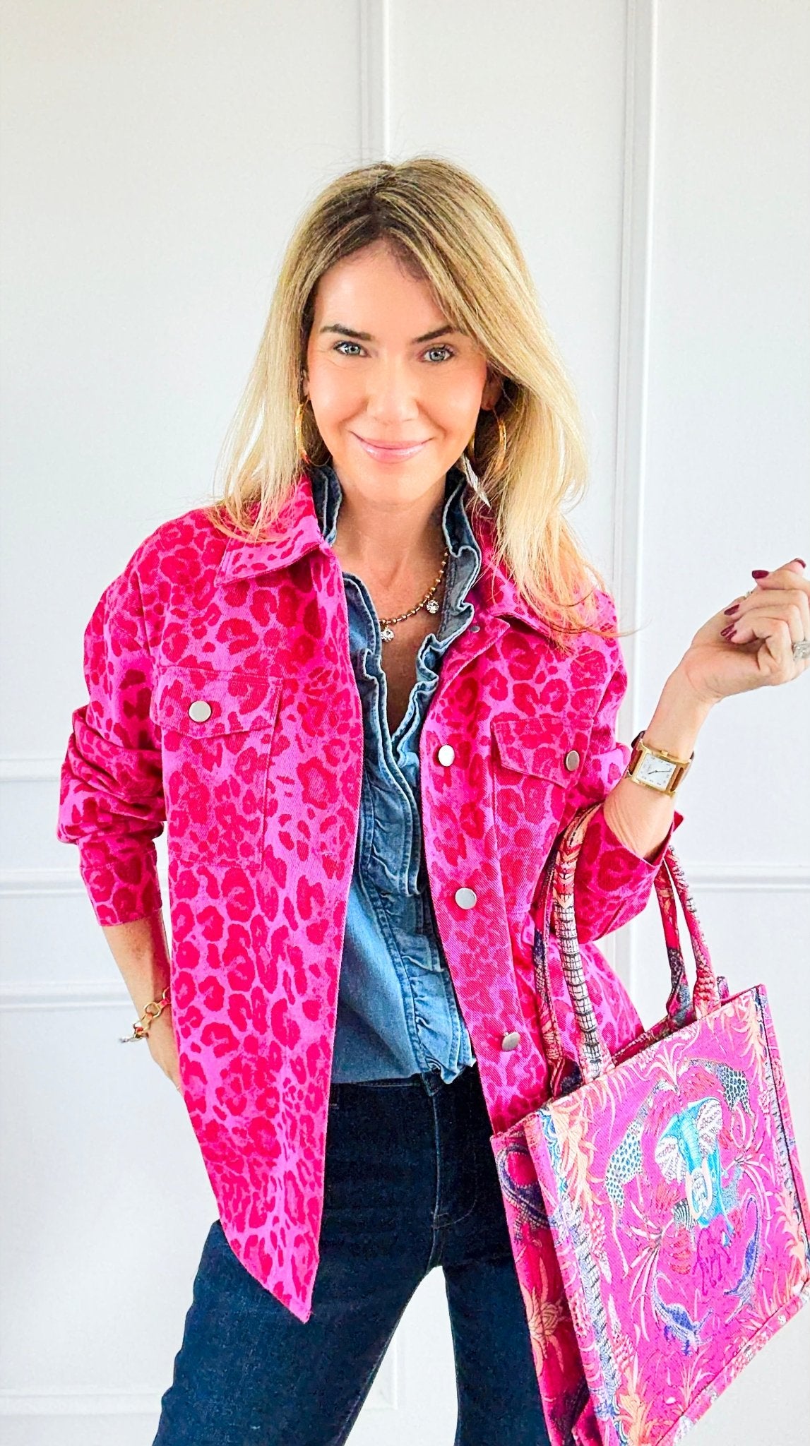 Untamed Mood Pink Leopard Utility Jacket-160 Jackets-DAVI & DANI-Coastal Bloom Boutique, find the trendiest versions of the popular styles and looks Located in Indialantic, FL