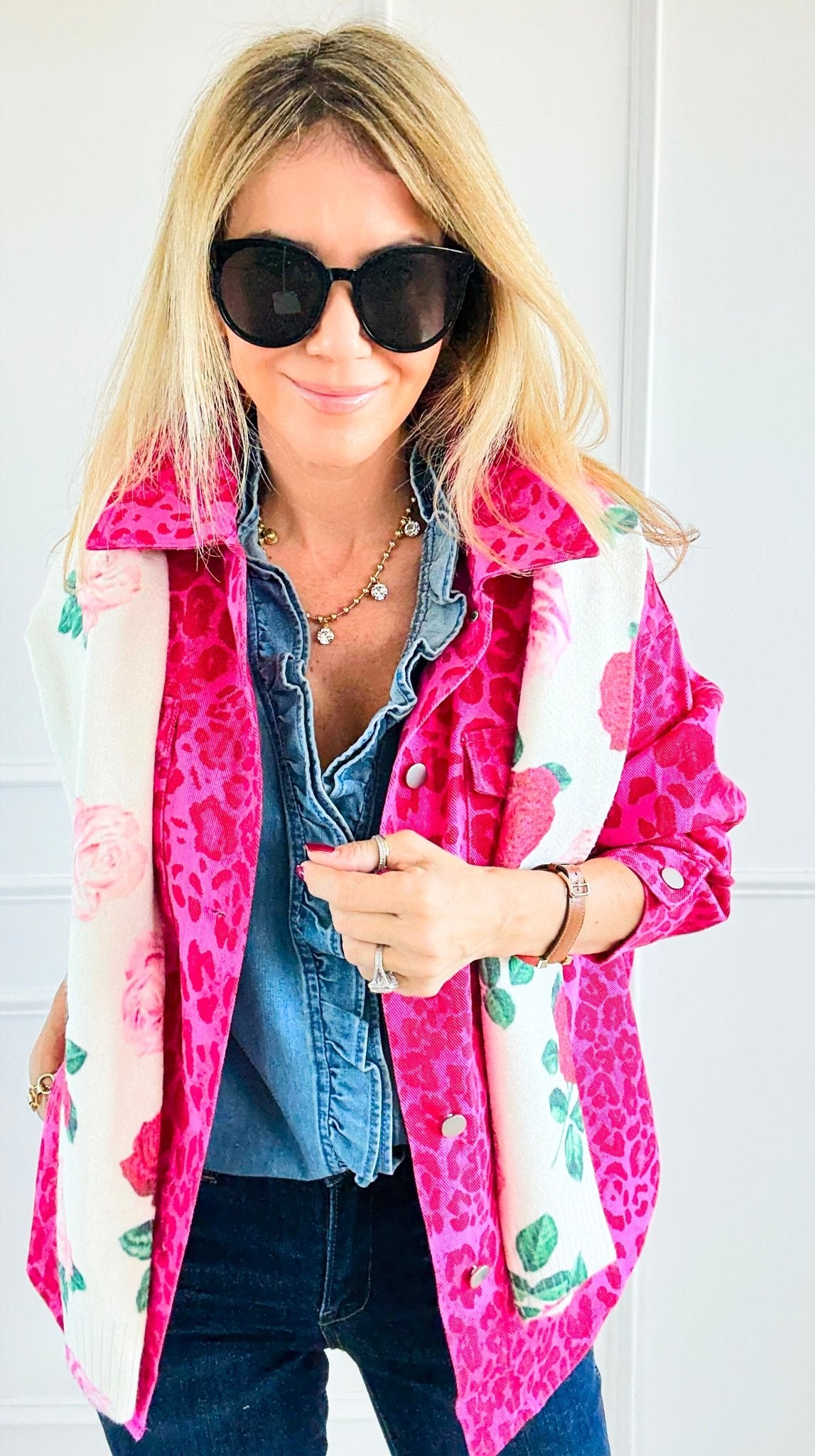 Untamed Mood Pink Leopard Utility Jacket-160 Jackets-DAVI & DANI-Coastal Bloom Boutique, find the trendiest versions of the popular styles and looks Located in Indialantic, FL