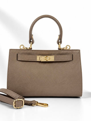 Uptown Italian Leather Mini Bag- Taupe