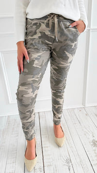 Urban Camo Italian Jogger- Taupe/Grey-180 Joggers-SUNNY HOLIDAYS-Coastal Bloom Boutique, find the trendiest versions of the popular styles and looks Located in Indialantic, FL