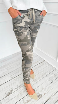 Urban Camo Italian Jogger- Taupe/Grey-180 Joggers-SUNNY HOLIDAYS-Coastal Bloom Boutique, find the trendiest versions of the popular styles and looks Located in Indialantic, FL
