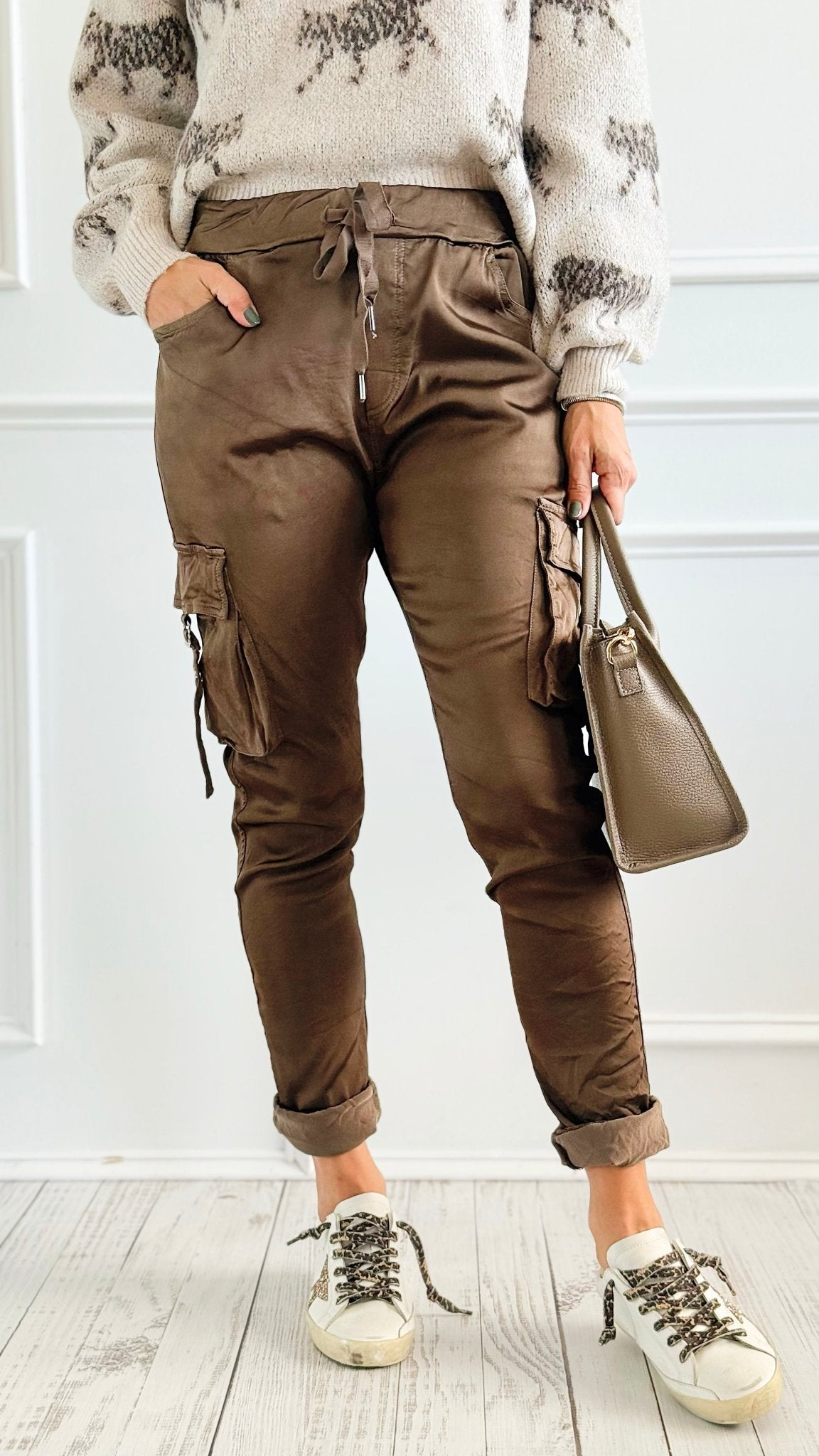 Urban Cargo Wish List Italian Joggers- Brown-180 Joggers-CRIS S.R.L.-Coastal Bloom Boutique, find the trendiest versions of the popular styles and looks Located in Indialantic, FL