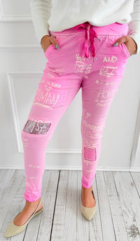 Urban Edge Graphic Italian Jogger- Pink-180 Joggers-SUNNY HOLIDAYS-Coastal Bloom Boutique, find the trendiest versions of the popular styles and looks Located in Indialantic, FL