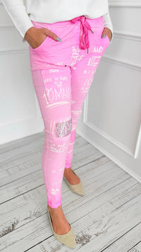 Urban Edge Graphic Italian Jogger- Pink-180 Joggers-SUNNY HOLIDAYS-Coastal Bloom Boutique, find the trendiest versions of the popular styles and looks Located in Indialantic, FL