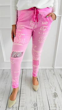 Urban Edge Graphic Italian Jogger- Pink-180 Joggers-SUNNY HOLIDAYS-Coastal Bloom Boutique, find the trendiest versions of the popular styles and looks Located in Indialantic, FL