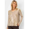 Gold Foil V-Neck Italian Sweater - Taupe-140 Sweaters-Look Mode-Coastal Bloom Boutique, find the trendiest versions of the popular styles and looks Located in Indialantic, FL