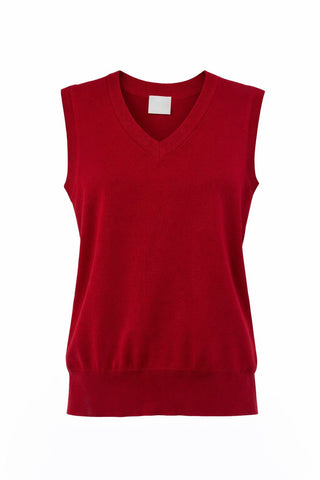 V Neck Sleeveless Sweater - Red