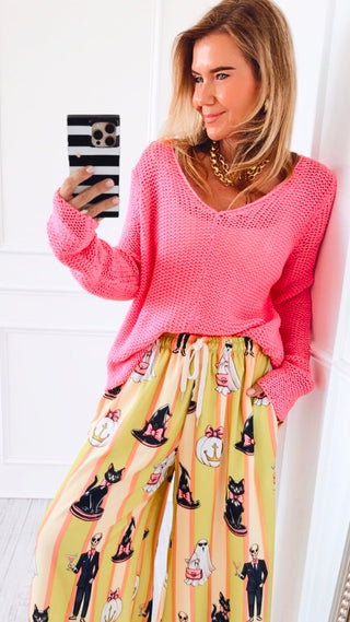 V-Neck Textured Knit Sweater
