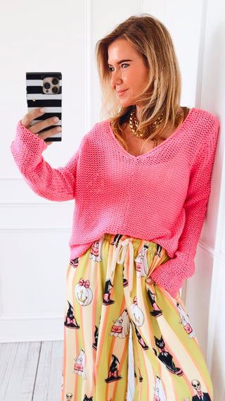 V-Neck Textured Knit Sweater
