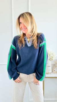 Varsity Stripe Sweater-140 Sweaters-JODIFL-Coastal Bloom Boutique, find the trendiest versions of the popular styles and looks Located in Indialantic, FL