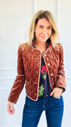 Velvet Bijou Quilted Jacket-160 Jackets-Fate Inc-Coastal Bloom Boutique, find the trendiest versions of the popular styles and looks Located in Indialantic, FL
