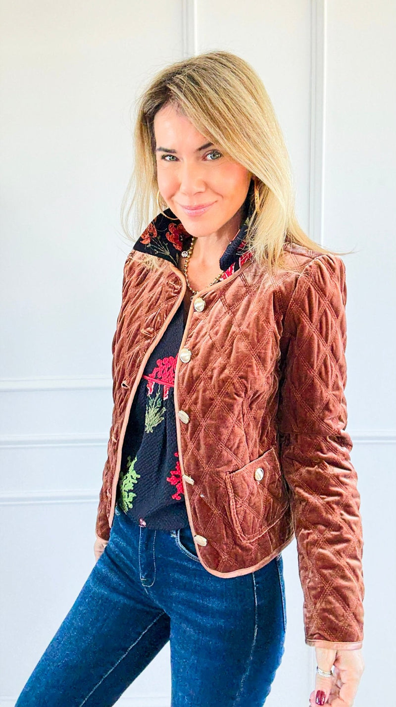 Velvet Bijou Quilted Jacket-160 Jackets-Fate Inc-Coastal Bloom Boutique, find the trendiest versions of the popular styles and looks Located in Indialantic, FL