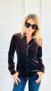 Velvet Crush Button Down Top - Brown-130 Long Sleeve Tops-Must Have-Coastal Bloom Boutique, find the trendiest versions of the popular styles and looks Located in Indialantic, FL