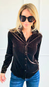 Velvet Crush Button Down Top - Brown-130 Long Sleeve Tops-Must Have-Coastal Bloom Boutique, find the trendiest versions of the popular styles and looks Located in Indialantic, FL