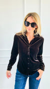 Velvet Crush Button Down Top - Brown-130 Long Sleeve Tops-Must Have-Coastal Bloom Boutique, find the trendiest versions of the popular styles and looks Located in Indialantic, FL