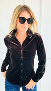 Velvet Crush Button Down Top - Brown-130 Long Sleeve Tops-Must Have-Coastal Bloom Boutique, find the trendiest versions of the popular styles and looks Located in Indialantic, FL