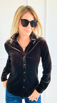 Velvet Crush Button Down Top - Brown-130 Long Sleeve Tops-Must Have-Coastal Bloom Boutique, find the trendiest versions of the popular styles and looks Located in Indialantic, FL