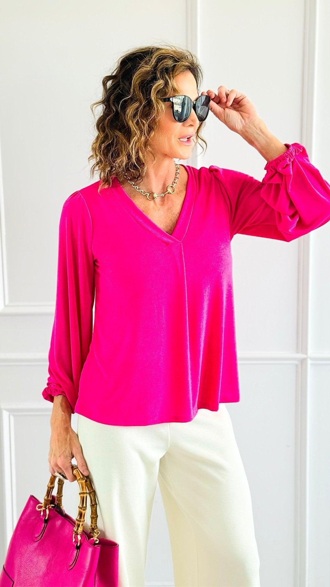 Velvet Ease Long Sleeve Top -Neon Pink-110 Long Sleeve Tops-sew in love-Coastal Bloom Boutique, find the trendiest versions of the popular styles and looks Located in Indialantic, FL