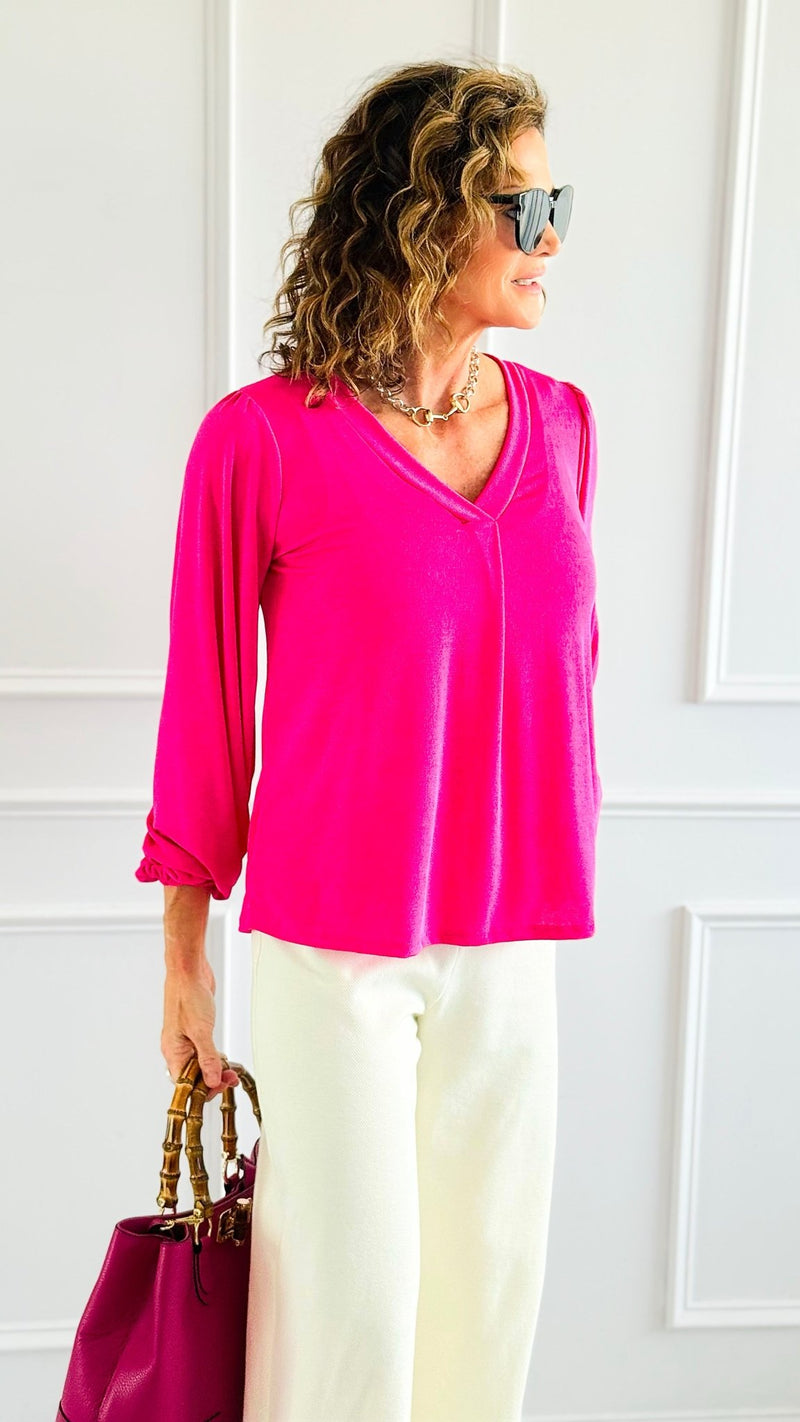 Velvet Ease Long Sleeve Top -Neon Pink-110 Long Sleeve Tops-sew in love-Coastal Bloom Boutique, find the trendiest versions of the popular styles and looks Located in Indialantic, FL