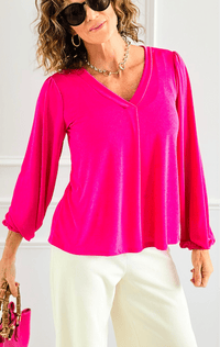 Velvet Ease Long Sleeve Top -Neon Pink-110 Long Sleeve Tops-sew in love-Coastal Bloom Boutique, find the trendiest versions of the popular styles and looks Located in Indialantic, FL