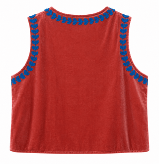 Velvet Gingham Embroidered Floral Vest
