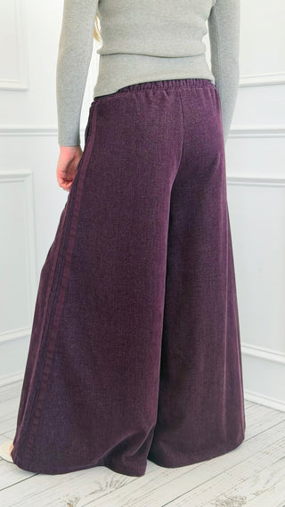 Velvet Lane Wide Leg Italian Pant- Plum