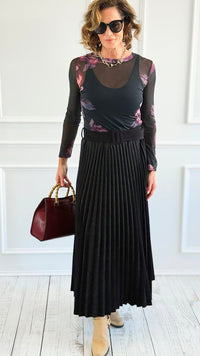 Velvet Pleated Italian Skirt- Black-170 Bottoms-AZUL MONACO-Coastal Bloom Boutique, find the trendiest versions of the popular styles and looks Located in Indialantic, FL