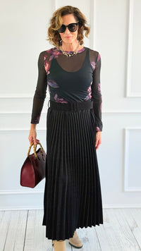 Velvet Pleated Italian Skirt- Black-170 Bottoms-AZUL MONACO-Coastal Bloom Boutique, find the trendiest versions of the popular styles and looks Located in Indialantic, FL