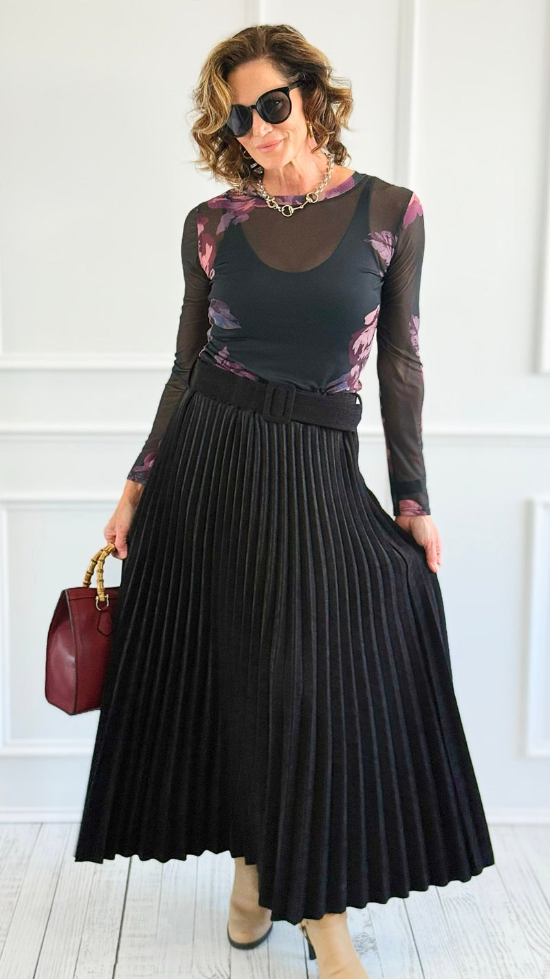 Velvet Pleated Italian Skirt- Black-170 Bottoms-AZUL MONACO-Coastal Bloom Boutique, find the trendiest versions of the popular styles and looks Located in Indialantic, FL