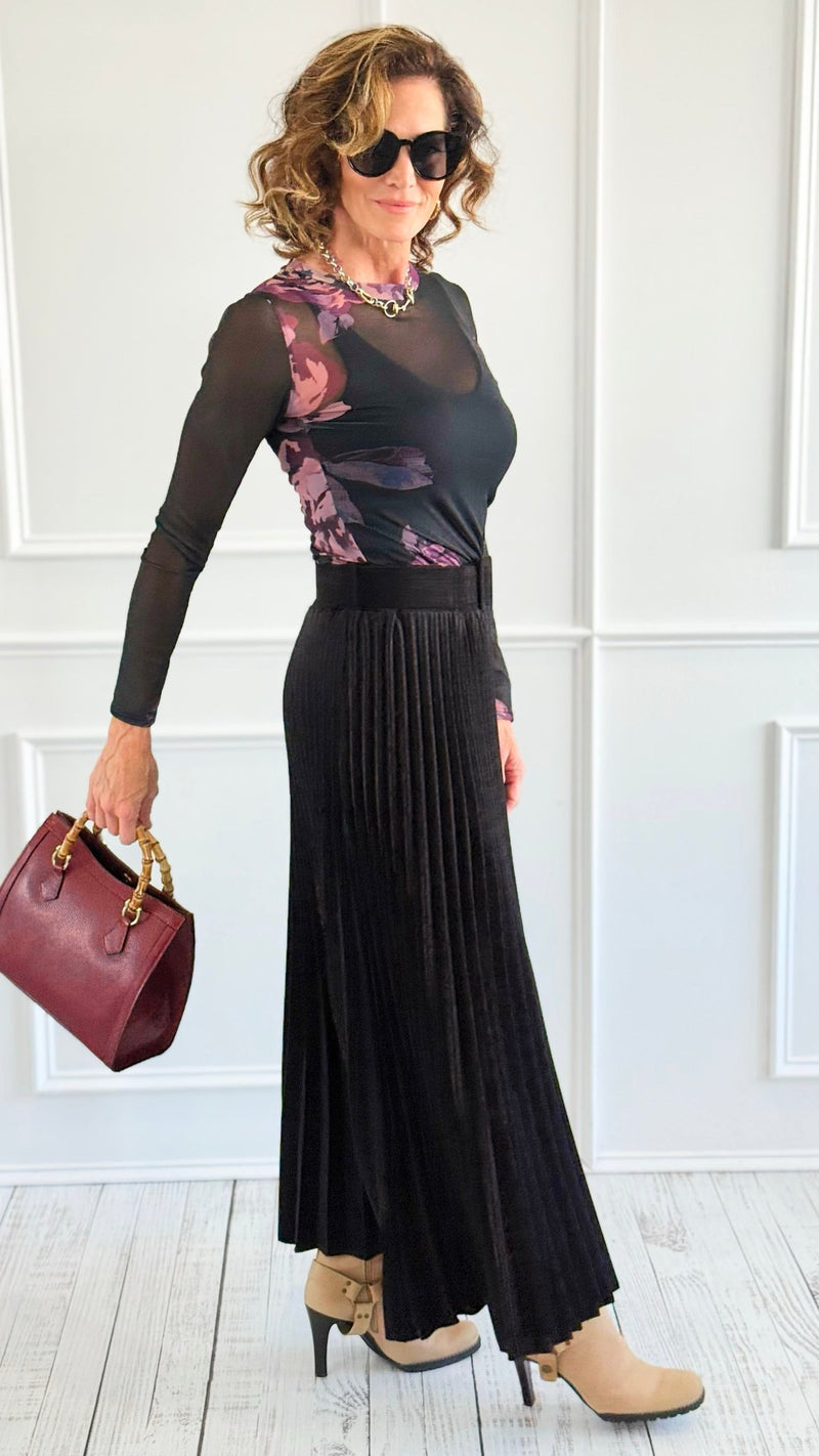 Velvet Pleated Italian Skirt- Black-170 Bottoms-AZUL MONACO-Coastal Bloom Boutique, find the trendiest versions of the popular styles and looks Located in Indialantic, FL