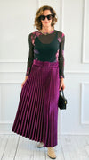Velvet Pleated Italian Skirt- Plum-170 Bottoms-AZUL MONACO-Coastal Bloom Boutique, find the trendiest versions of the popular styles and looks Located in Indialantic, FL