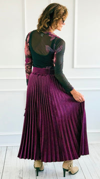 Velvet Pleated Italian Skirt- Plum-170 Bottoms-AZUL MONACO-Coastal Bloom Boutique, find the trendiest versions of the popular styles and looks Located in Indialantic, FL