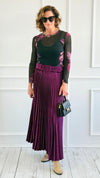 Velvet Pleated Italian Skirt- Plum-170 Bottoms-AZUL MONACO-Coastal Bloom Boutique, find the trendiest versions of the popular styles and looks Located in Indialantic, FL