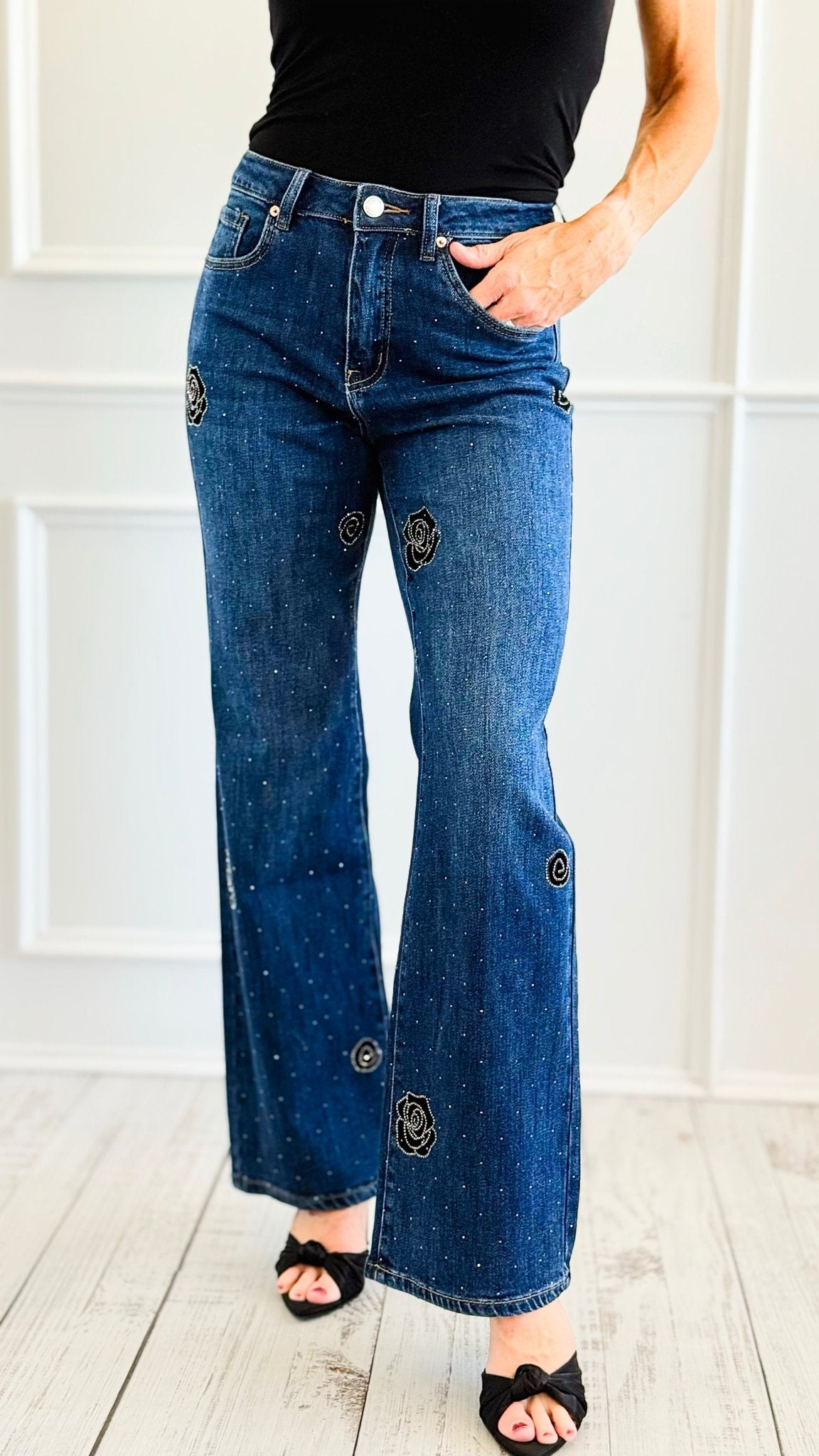 Velvet Roses Denim Pants-100 Pants-SASU UNICORN-Coastal Bloom Boutique, find the trendiest versions of the popular styles and looks Located in Indialantic, FL