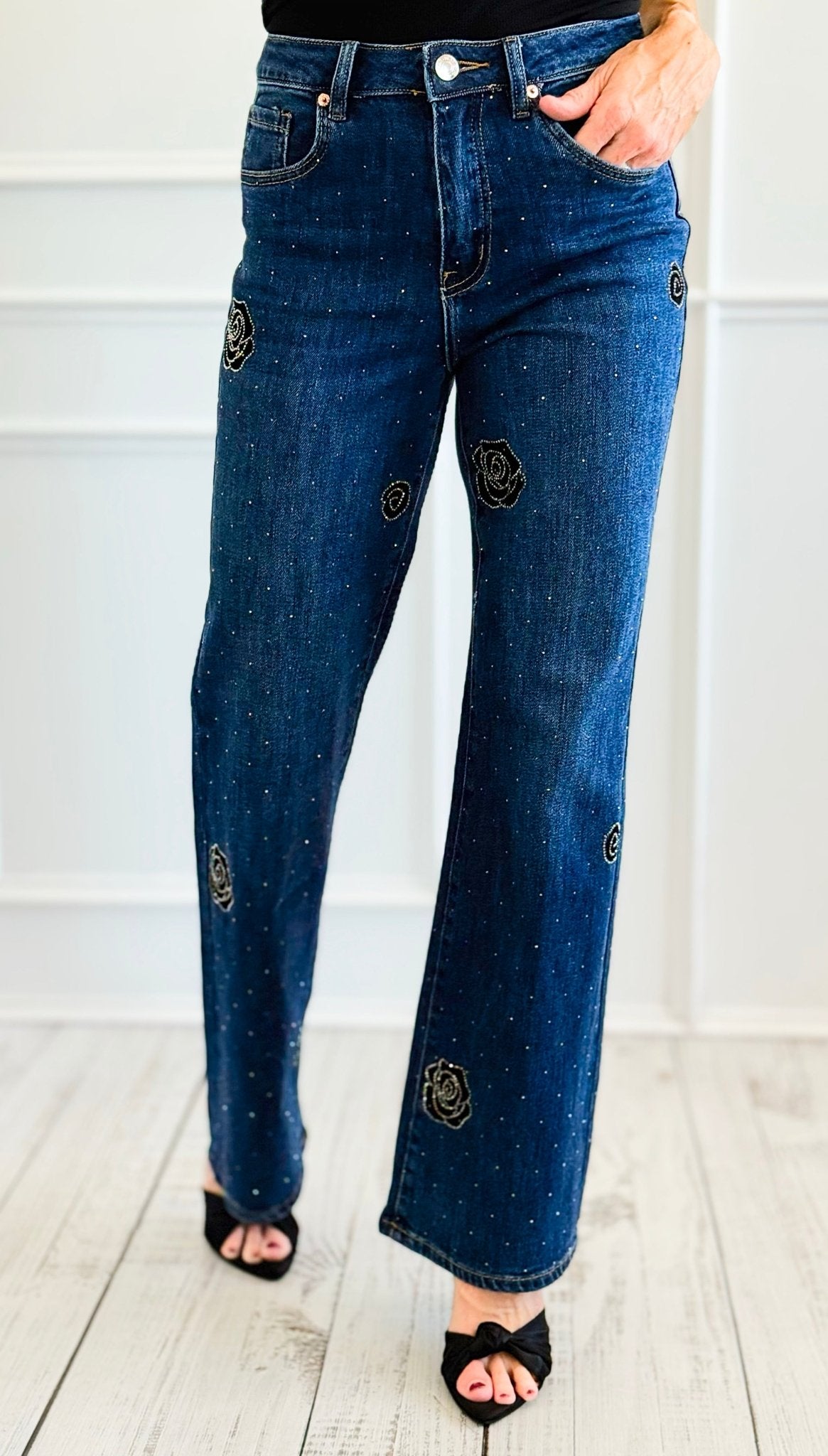 Velvet Roses Denim Pants-100 Pants-SASU UNICORN-Coastal Bloom Boutique, find the trendiest versions of the popular styles and looks Located in Indialantic, FL