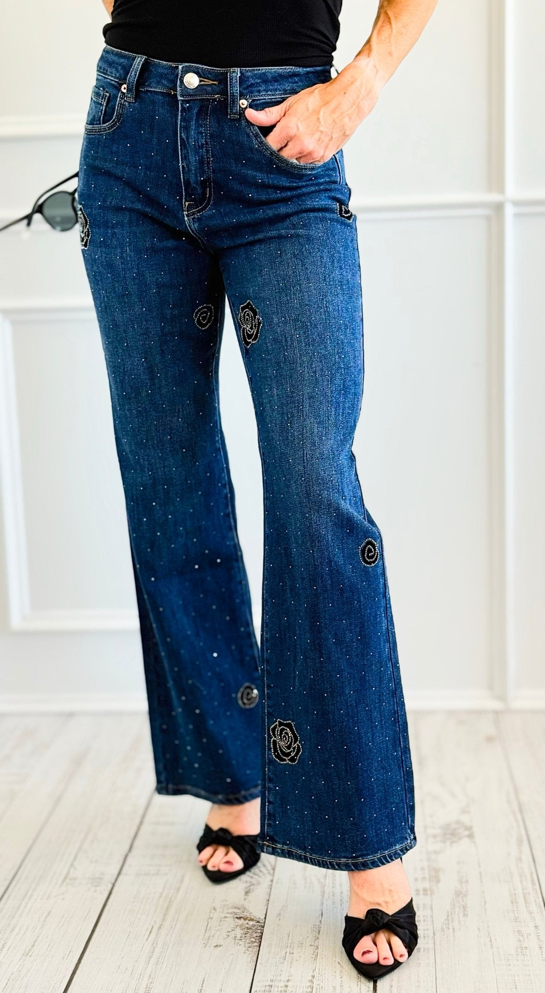 Velvet Roses Denim Pants-100 Pants-SASU UNICORN-Coastal Bloom Boutique, find the trendiest versions of the popular styles and looks Located in Indialantic, FL